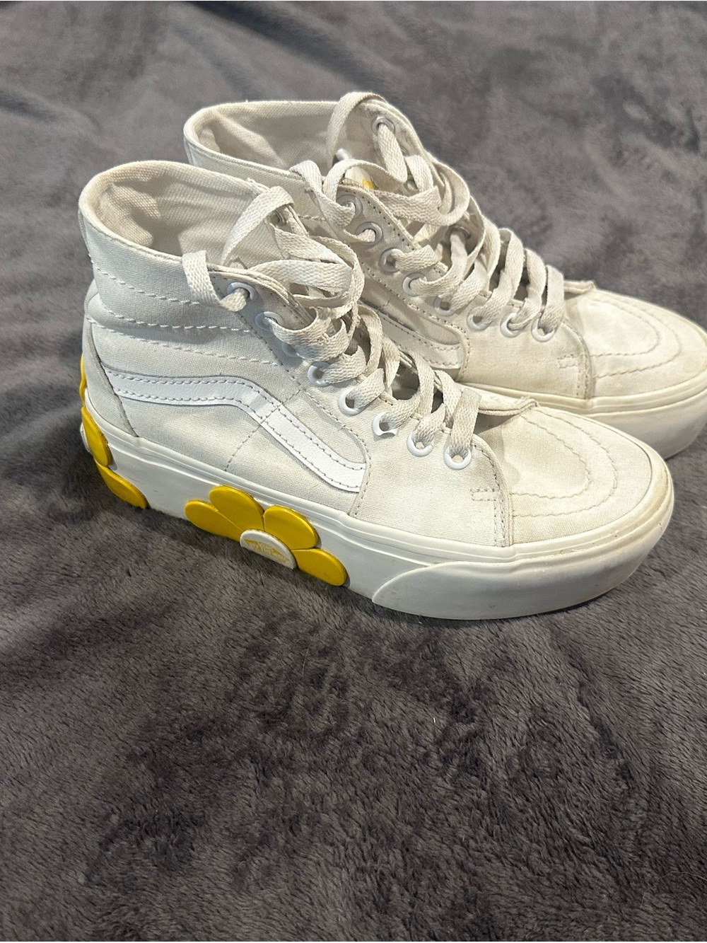 Vans White High-Top Sneakers with Yellow Flower Accent